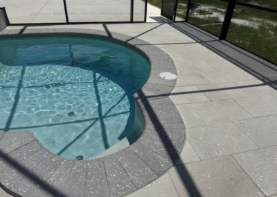 Pool with grey shell bullnosed coping and white shell pavers